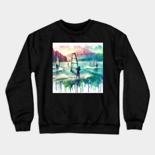 Artistic illustration of windsurfers at Mount Hood Crewneck Sweatshirt